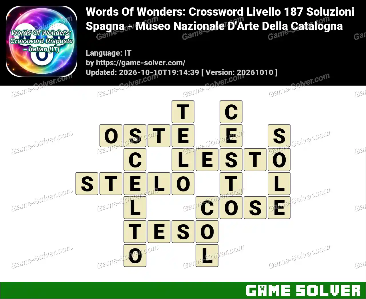 Words Of Wonders: Crossword Livello 187 Soluzioni – Spagna – Museo Nazionale D’Arte Della Catalogna